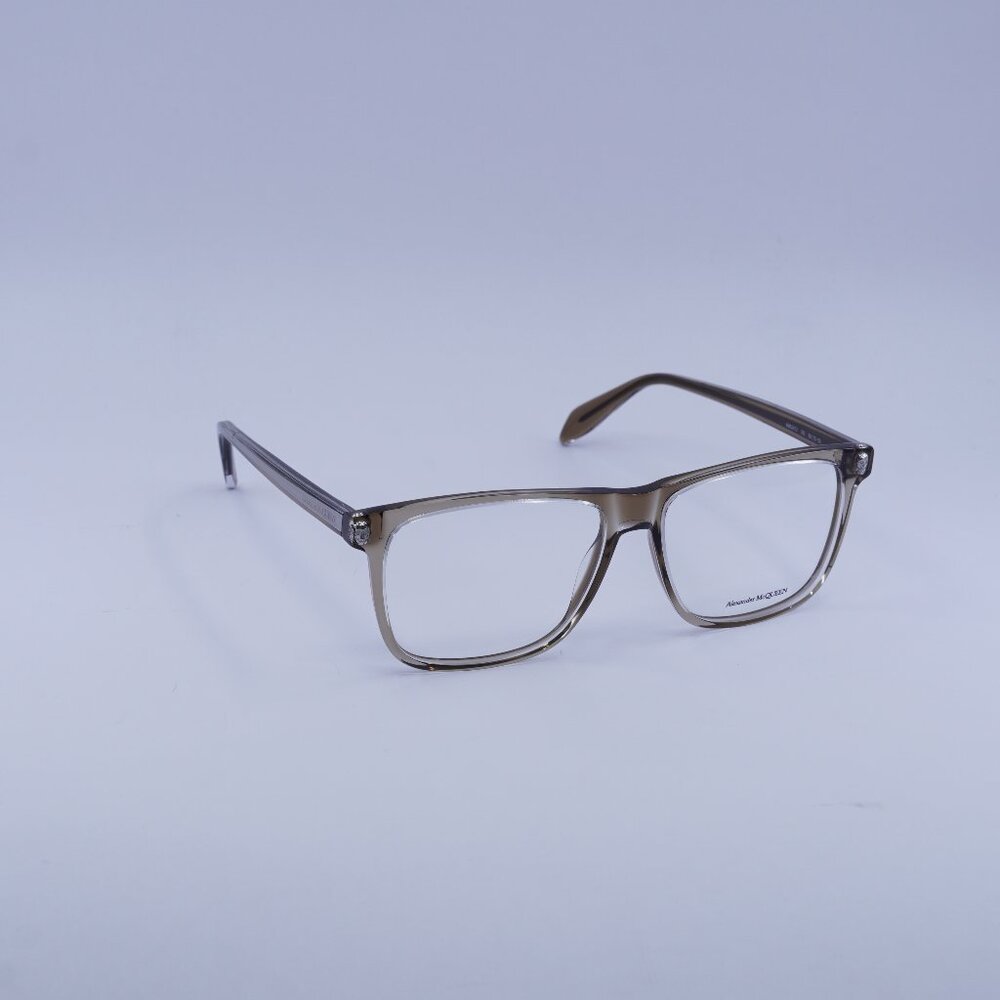 Alexander McQueen AM0247O 002 Eyeglasses Transparent Brown 56mm Square Frame